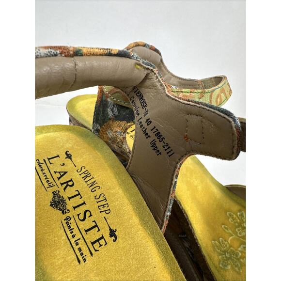L’Artiste Spring Step 3D Floral Geo Wedge Size 40 Green Orange Yellow - Picture 15 of 16